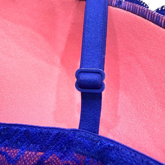 PINK Victoria's Secret Royal Blue Lace Push-up Bra with Pink Lining Bralette - Picture 7 of 15
